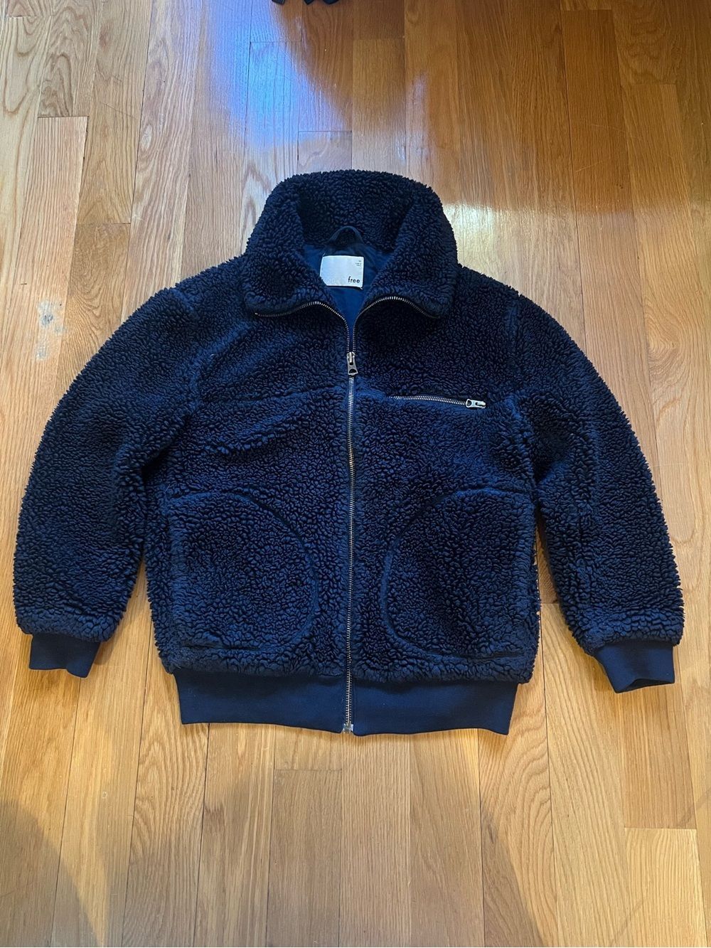 Wilfred Navy Blue Sherpa Teddy Zip Up Jacket Oversized Size XS